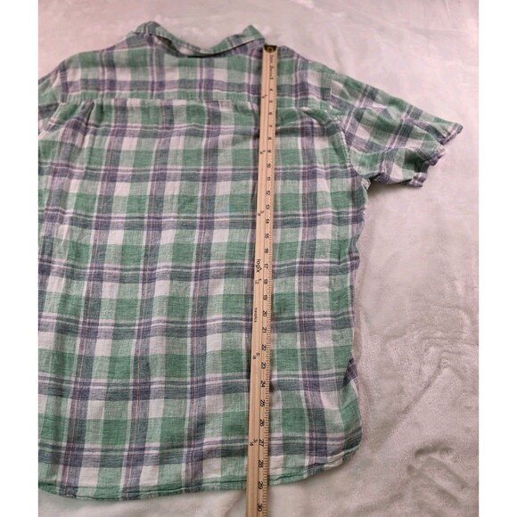 Weatherproof Vintage Men's XL Washable Linen Button Up Plaid Short Sleeve Shirt - Picture 7 of 7